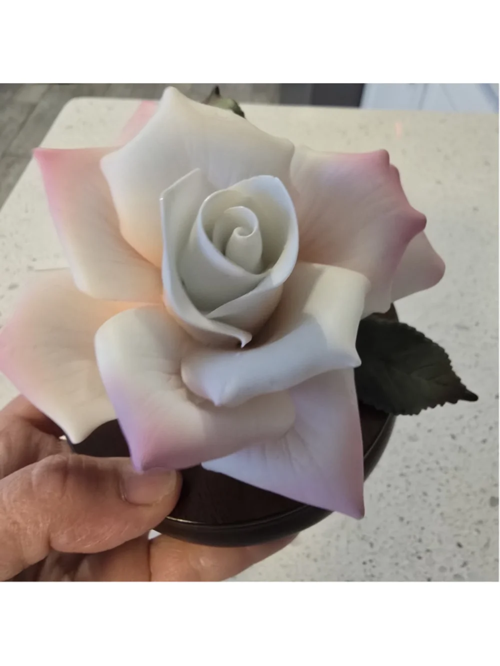 Vintage Lefton Wooden Base Bisque Porcelain Rose Figurine Music Box Works
